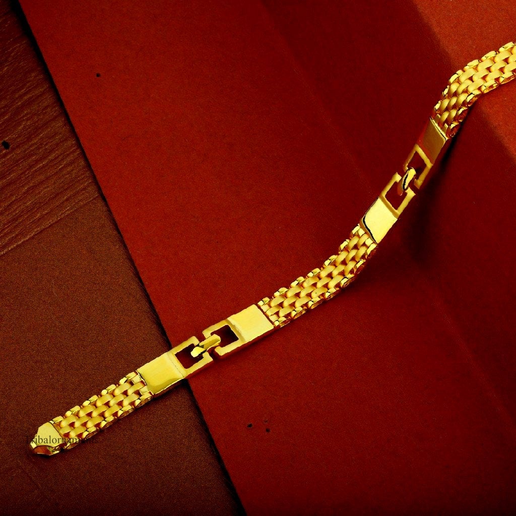 Amazing designer stylish 22kt yellow gold handmade bracelet, customized 7 mm unisex flexible bracelet, best gift men's jewelry gbr7 - TRIBAL ORNAMENTS