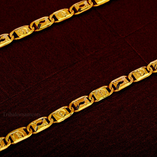 All Size 22kt yellow gold men's navabi chain necklace, customized bar chain necklace trendy fancy stylish necklace gifting accessories chn30 - TRIBAL ORNAMENTS
