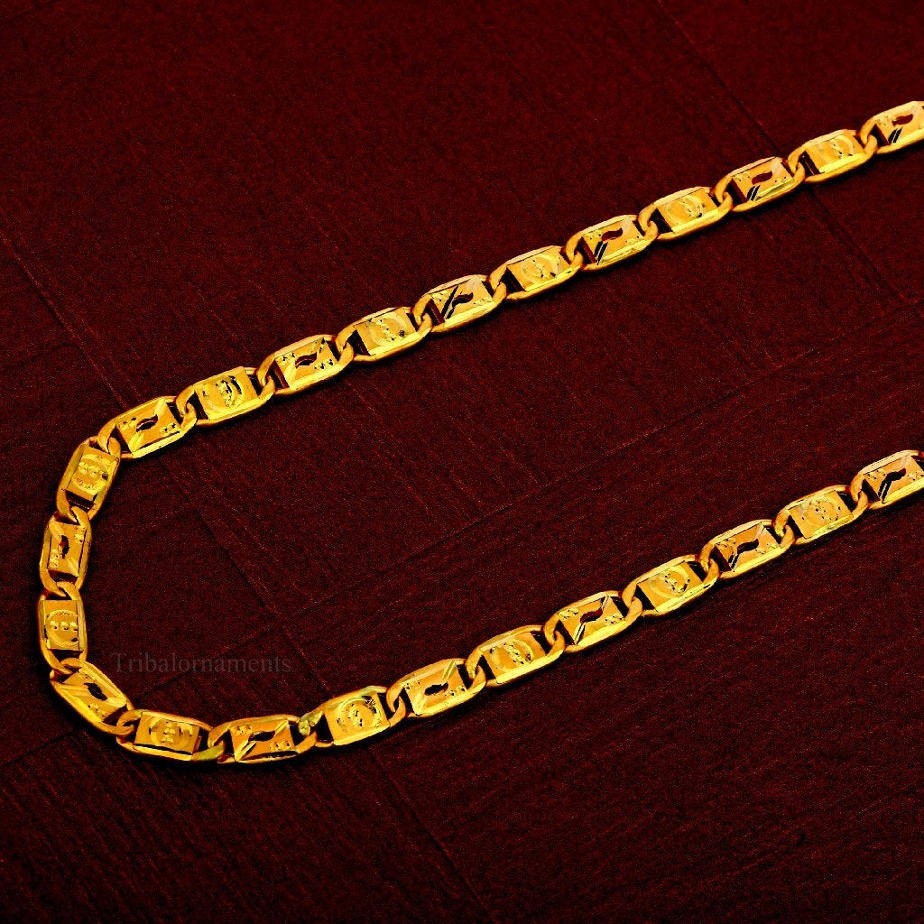 All Size 22kt yellow gold men's navabi chain necklace, customized bar chain necklace trendy fancy stylish necklace gifting accessories chn30 - TRIBAL ORNAMENTS