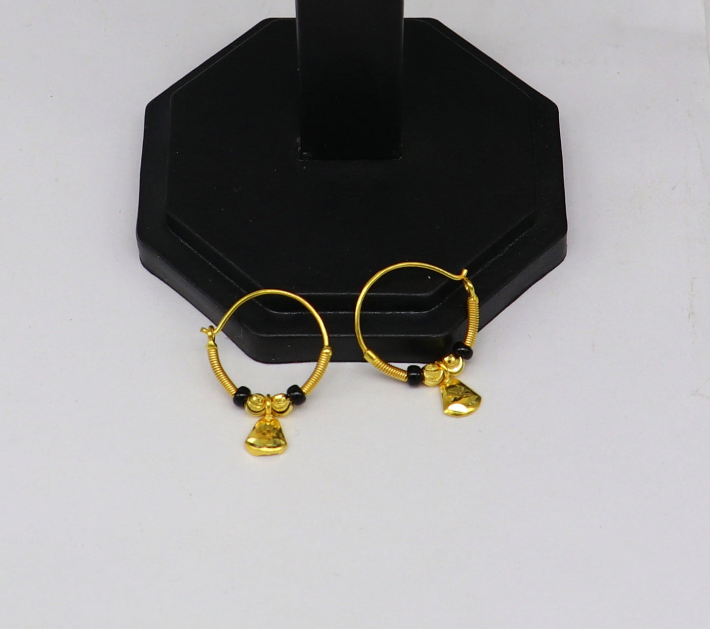 Small dainty 18kt yellow gold Vintage design customized hoops earring bali, light weight tribal stylish gift for girl's women's ho60 - TRIBAL ORNAMENTS