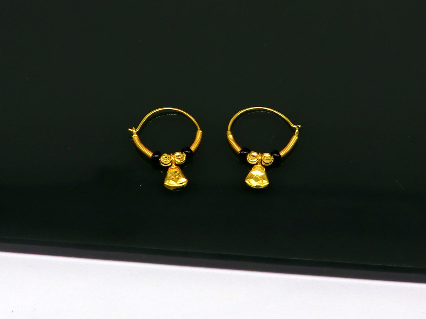 Small dainty 18kt yellow gold Vintage design customized hoops earring bali, light weight tribal stylish gift for girl's women's ho60 - TRIBAL ORNAMENTS