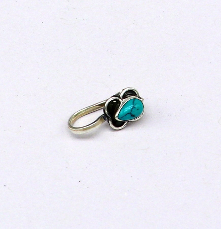 925 sterling silver customized design turquoise nose pin, clip on nose pin, un piercing nose pin, plug ,best Bollywood stylish jewelry np95 - TRIBAL ORNAMENTS