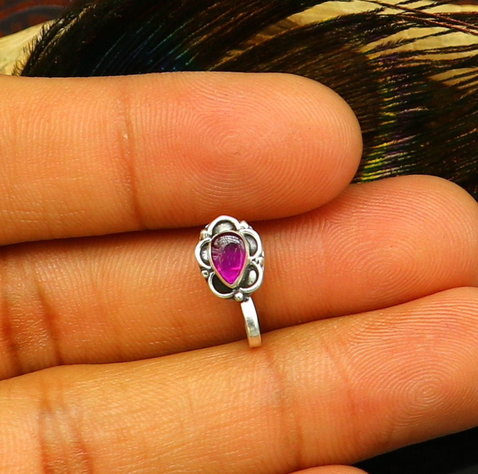 7.5mm 925 sterling silver single stone nose pin, clip on nose pin, customized nose plug ,best wedding party stylish functional jewelry np99 - TRIBAL ORNAMENTS