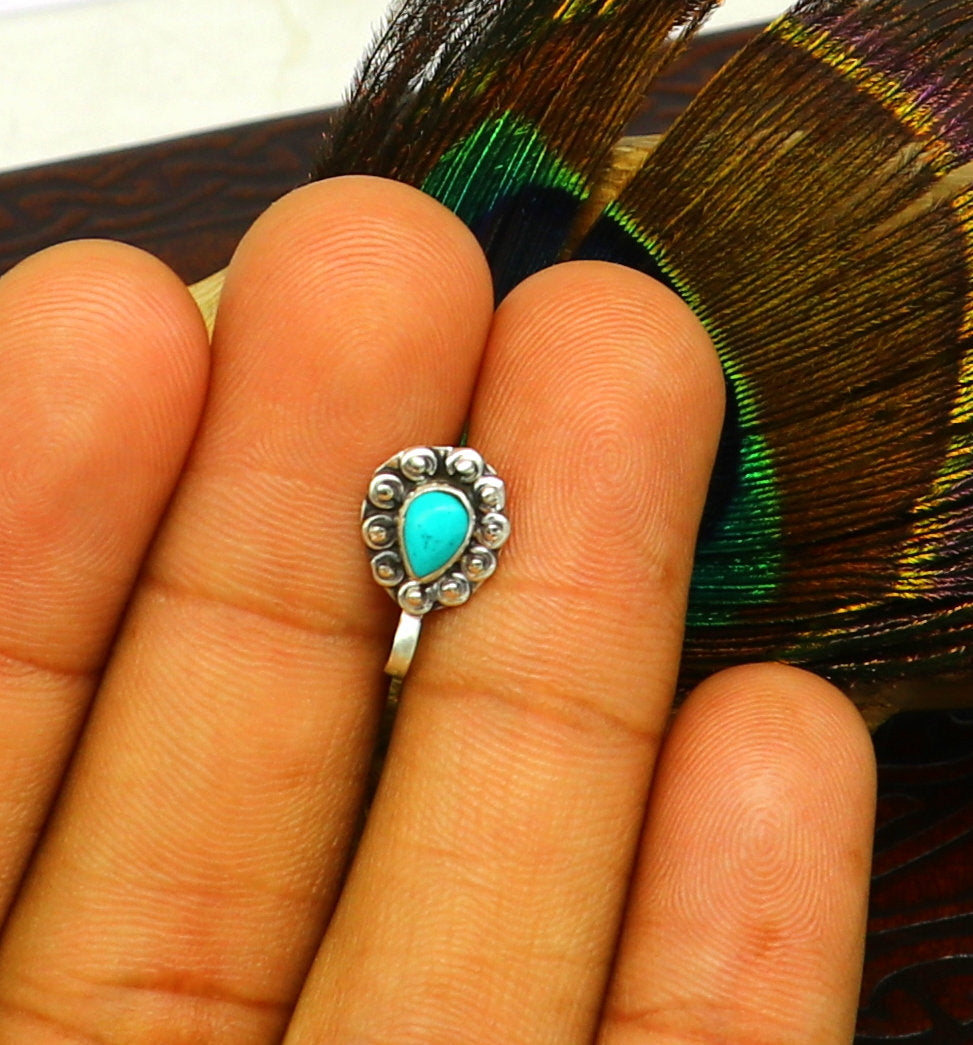 9mm 925 sterling silver single stone nose pin, clip on nose pin, customized flower design nose plug ,best party wear fancy jewelry np104 - TRIBAL ORNAMENTS