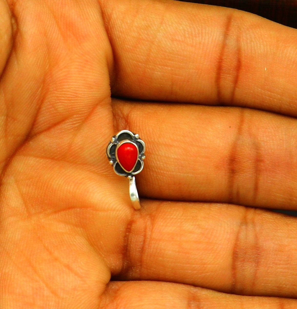 Modern trendy stylish 925 sterling silver customized single coral nose pin, best gift nose plug, clip-on nose pin, fabulous party wear np110 - TRIBAL ORNAMENTS