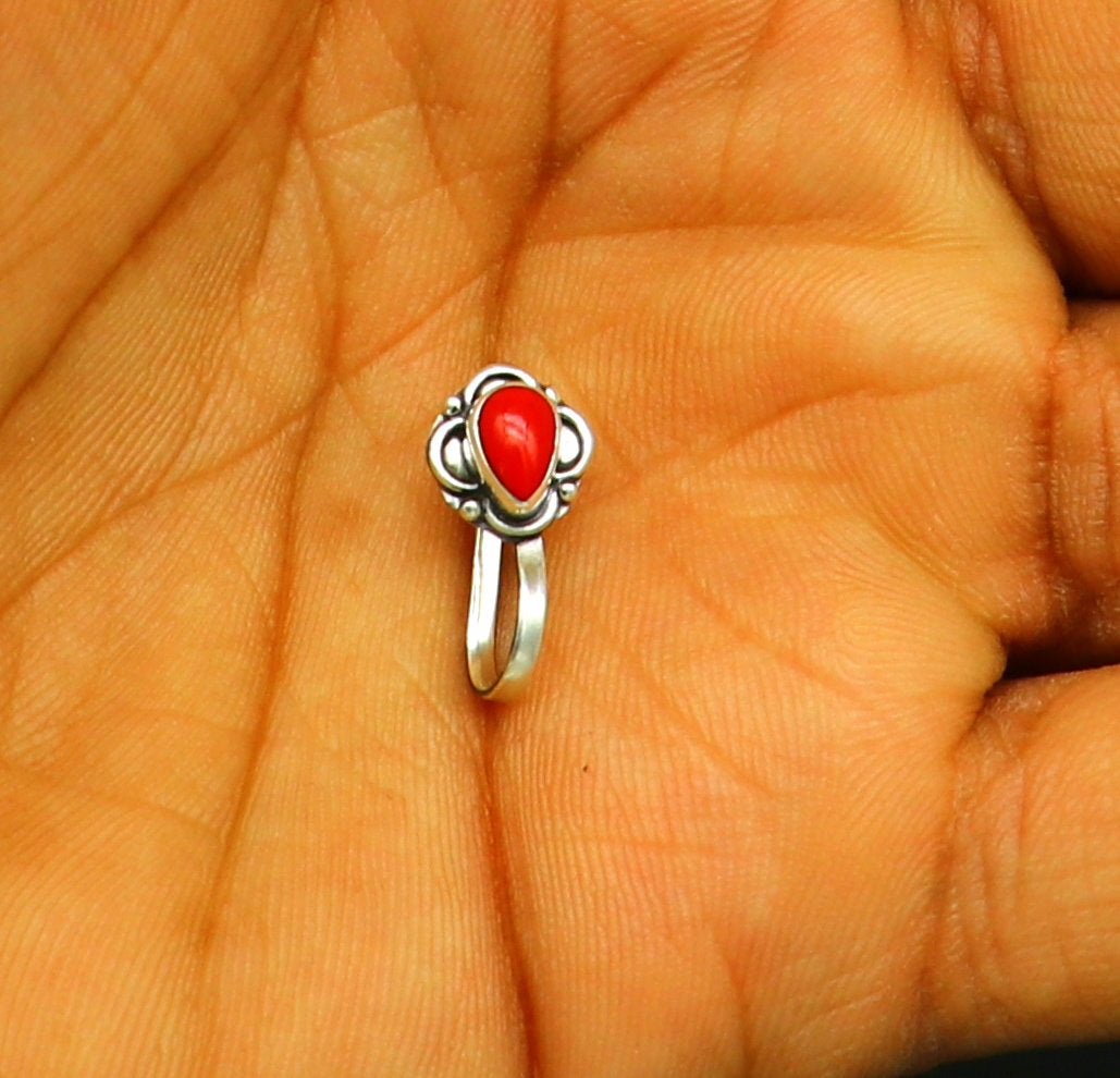 fabulous stylish 925 sterling silver customized single coral nose pin, best gift nose plug, clip-on nose pin, fabulous party wear np111 - TRIBAL ORNAMENTS