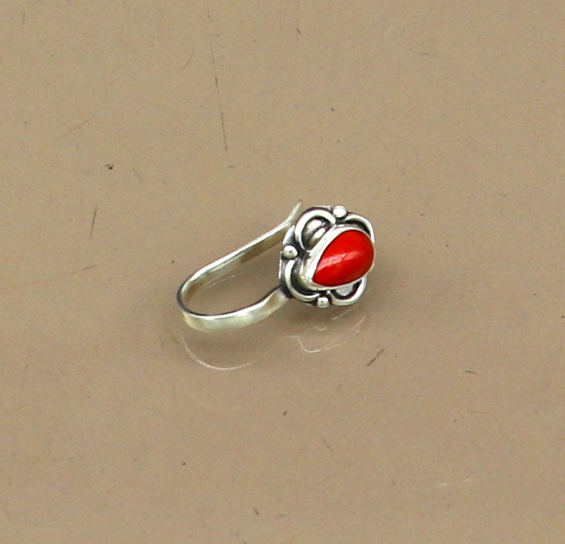 fabulous stylish 925 sterling silver customized single coral nose pin, best gift nose plug, clip-on nose pin, fabulous party wear np111 - TRIBAL ORNAMENTS