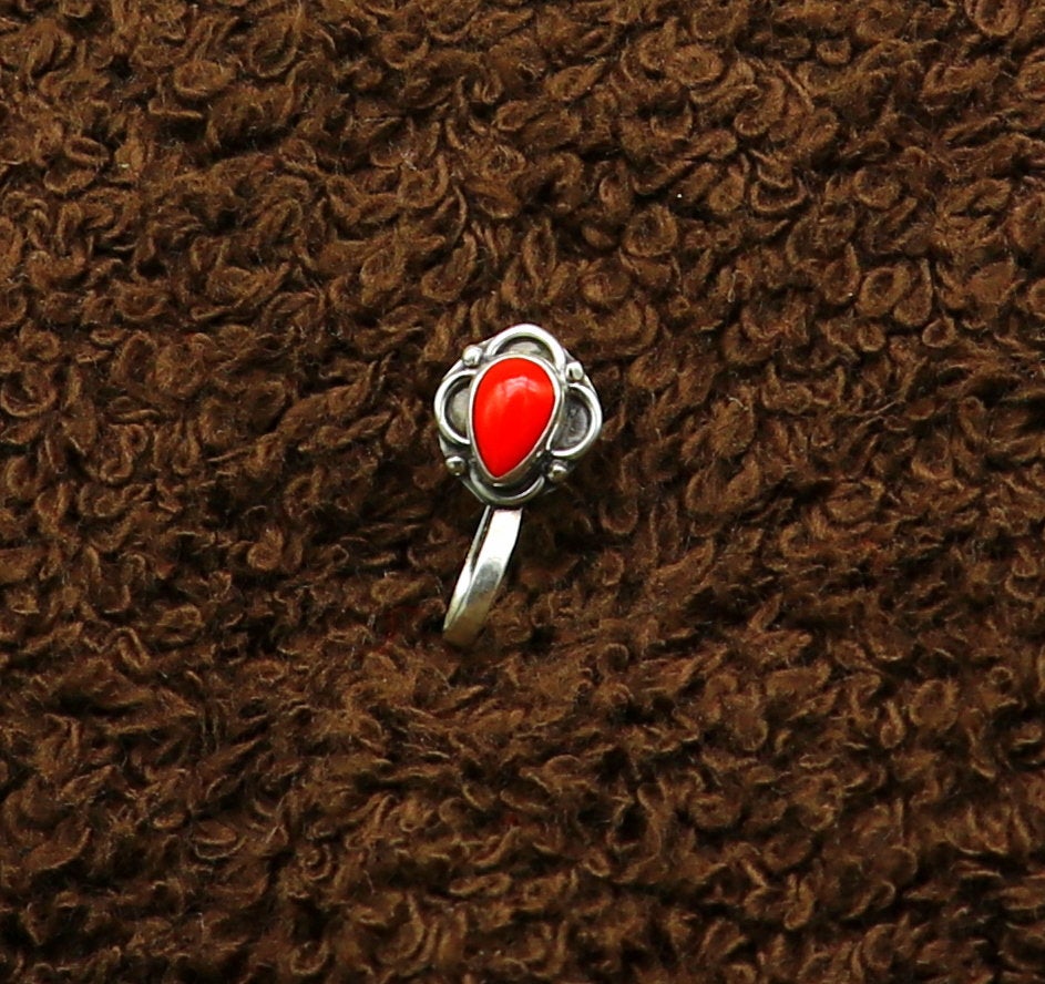 fabulous stylish 925 sterling silver customized single coral nose pin, best gift nose plug, clip-on nose pin, fabulous party wear np111 - TRIBAL ORNAMENTS