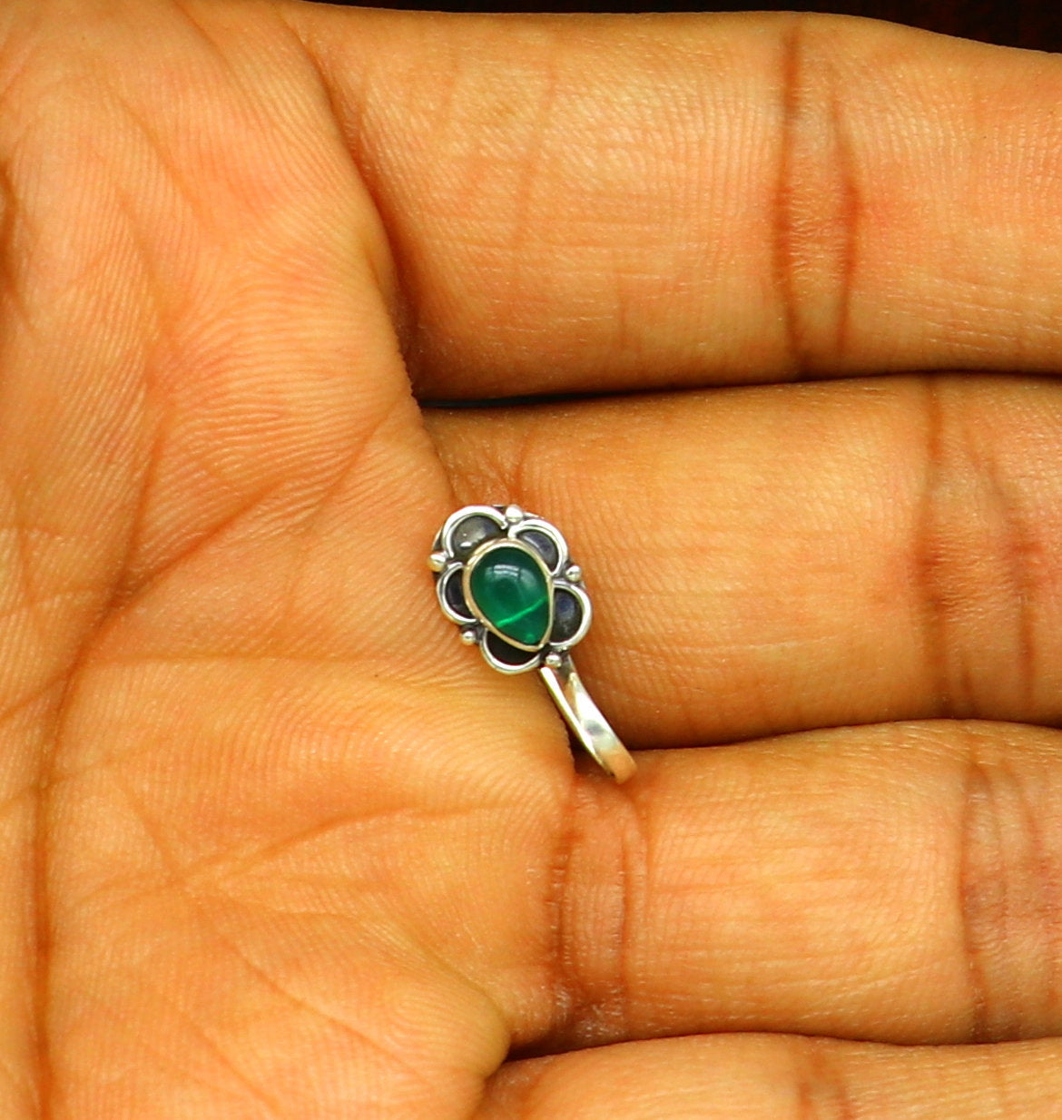 7mm 925 sterling silver single stone nose pin, clip on nose pin, customized flower designer nose plug ,best party wear fancy jewelry np112 - TRIBAL ORNAMENTS