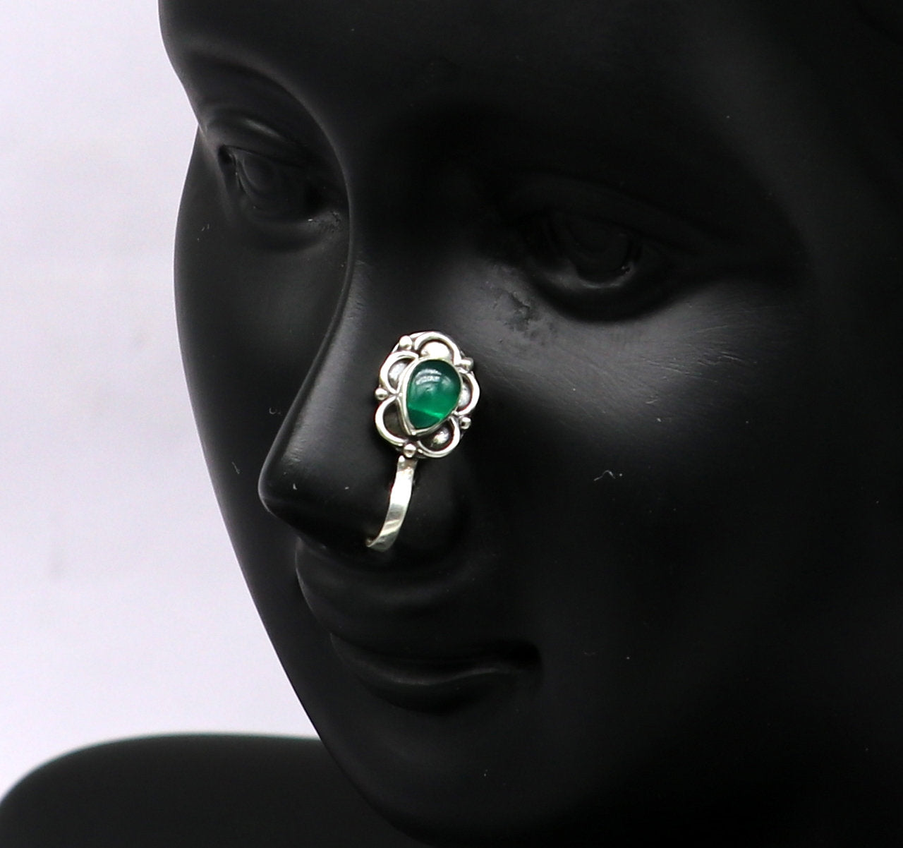 7mm 925 sterling silver single stone nose pin, clip on nose pin, customized flower designer nose plug ,best party wear fancy jewelry np112 - TRIBAL ORNAMENTS