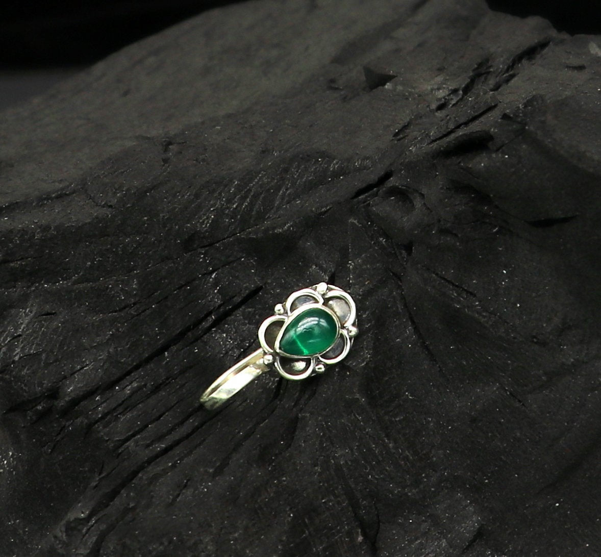 7mm 925 sterling silver single stone nose pin, clip on nose pin, customized flower designer nose plug ,best party wear fancy jewelry np112 - TRIBAL ORNAMENTS