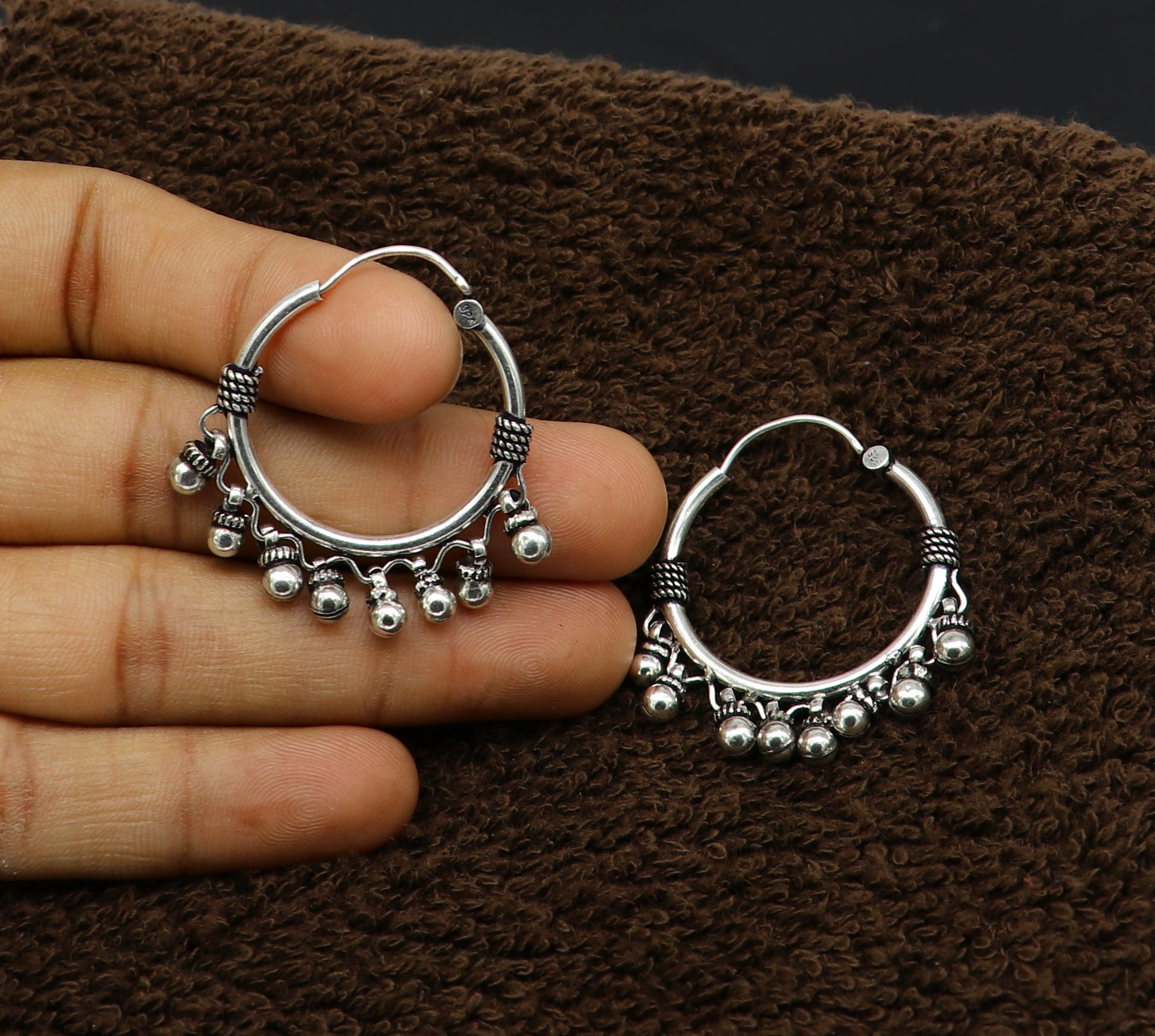 925 sterling silver handmade fabulous hoops earring with gorgeous hanging drops, customized large earring personalized gift ear544 - TRIBAL ORNAMENTS