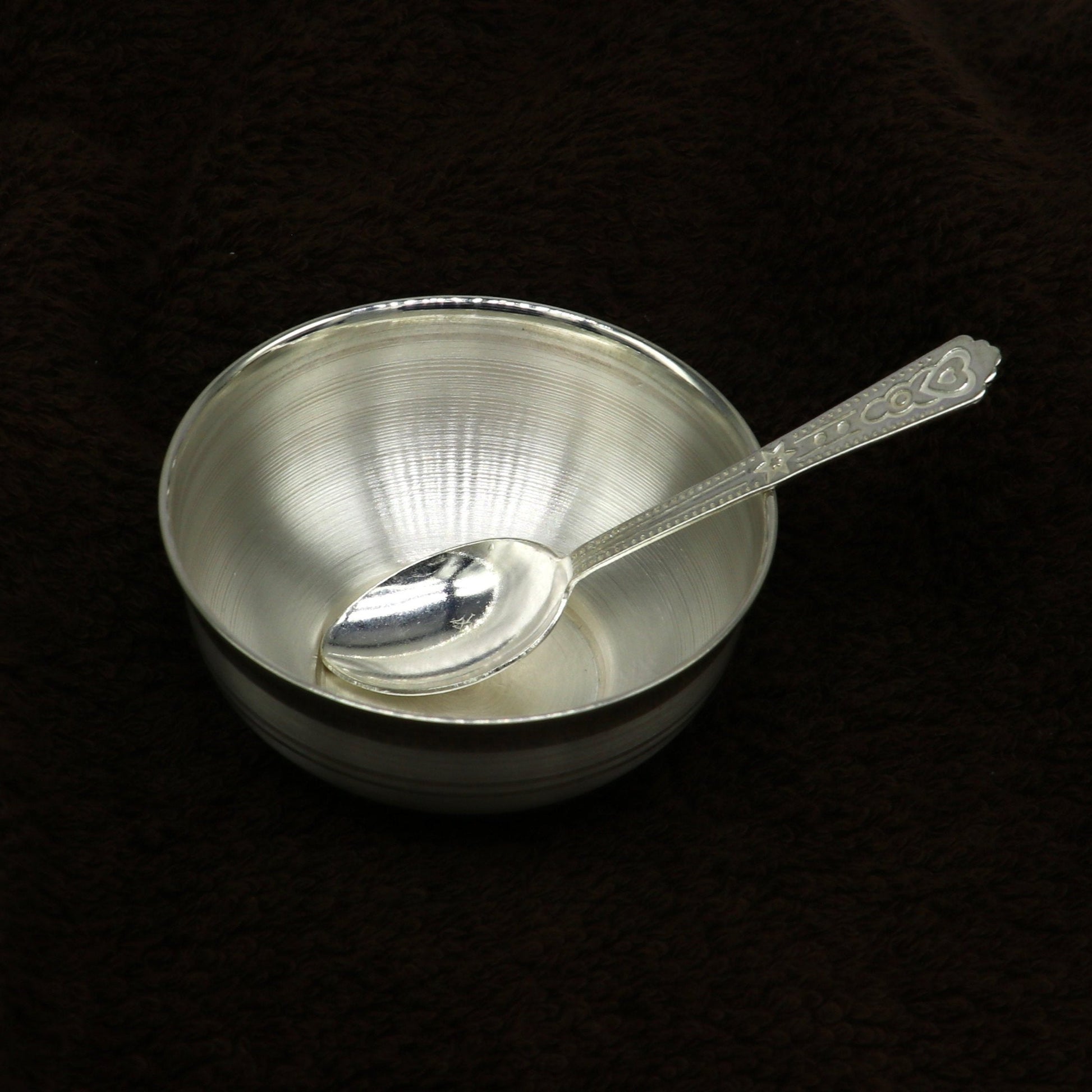 999 pure fine silver handmade utensils, silver article, silver vessel, silver accessories, silver puja art, silver baby bowl set sv106 - TRIBAL ORNAMENTS