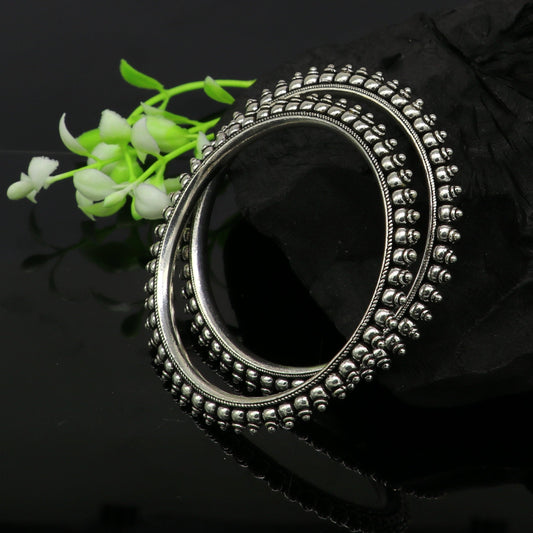 925 pure silver handmade vintage antique stylish waved beaded bangle bracelet. Gorgeous wedding brides made customized bangles nba126 - TRIBAL ORNAMENTS