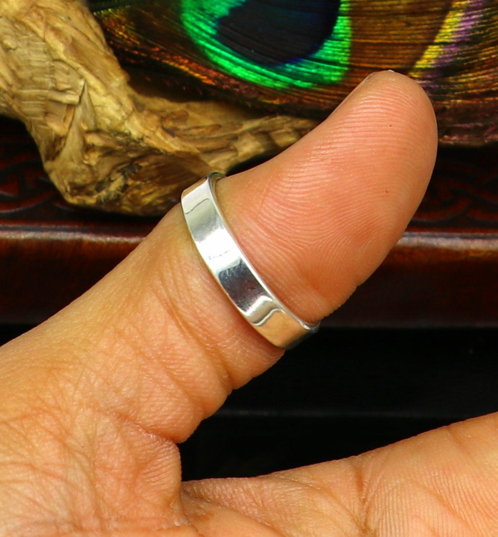 925 solid sterling silver plain flat 4.5 mm ring band, fabulous wedding anniversary gift for him her, 925 stamped ring stylish jewelry sr287 - TRIBAL ORNAMENTS