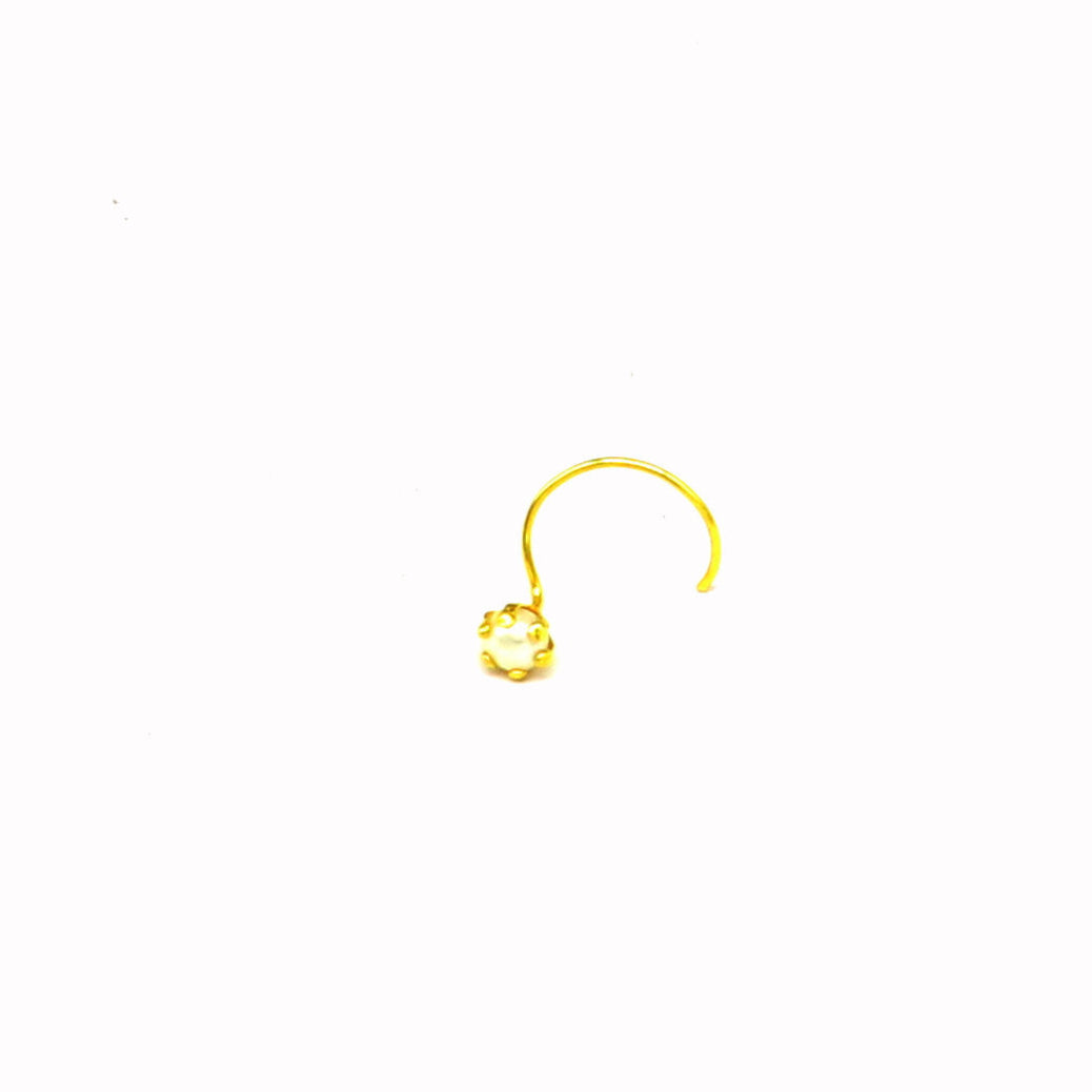 18 kt yellow fine gold customized nose pin, excellent single stone pearl nose pin, best gifting real gold jewelry for girl's women's gnp36 - TRIBAL ORNAMENTS