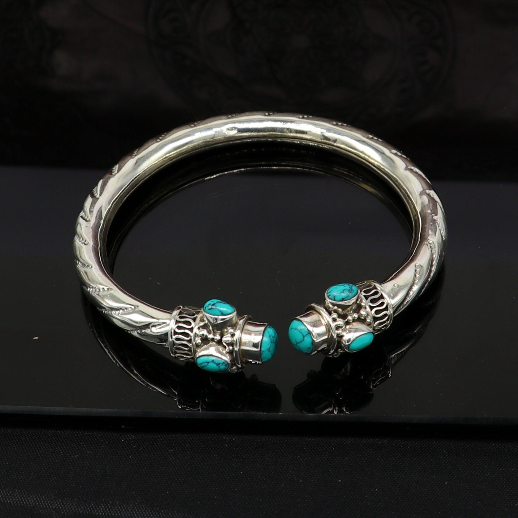 925 sterling silver customized flexible bangle bracelet, unique stylish best gifting bangle, fabulous blue turquoise stone jewelry nssk315 - TRIBAL ORNAMENTS