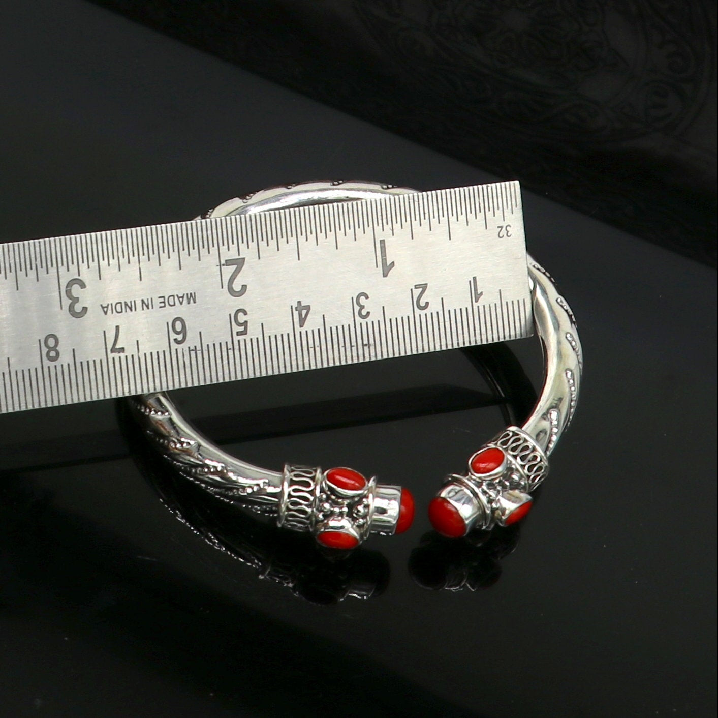 Exclusive red coral stone customized 925 sterling silver men's and women's bangle cuff bracelet, gorgeous gifting jewelry india nssk313 - TRIBAL ORNAMENTS