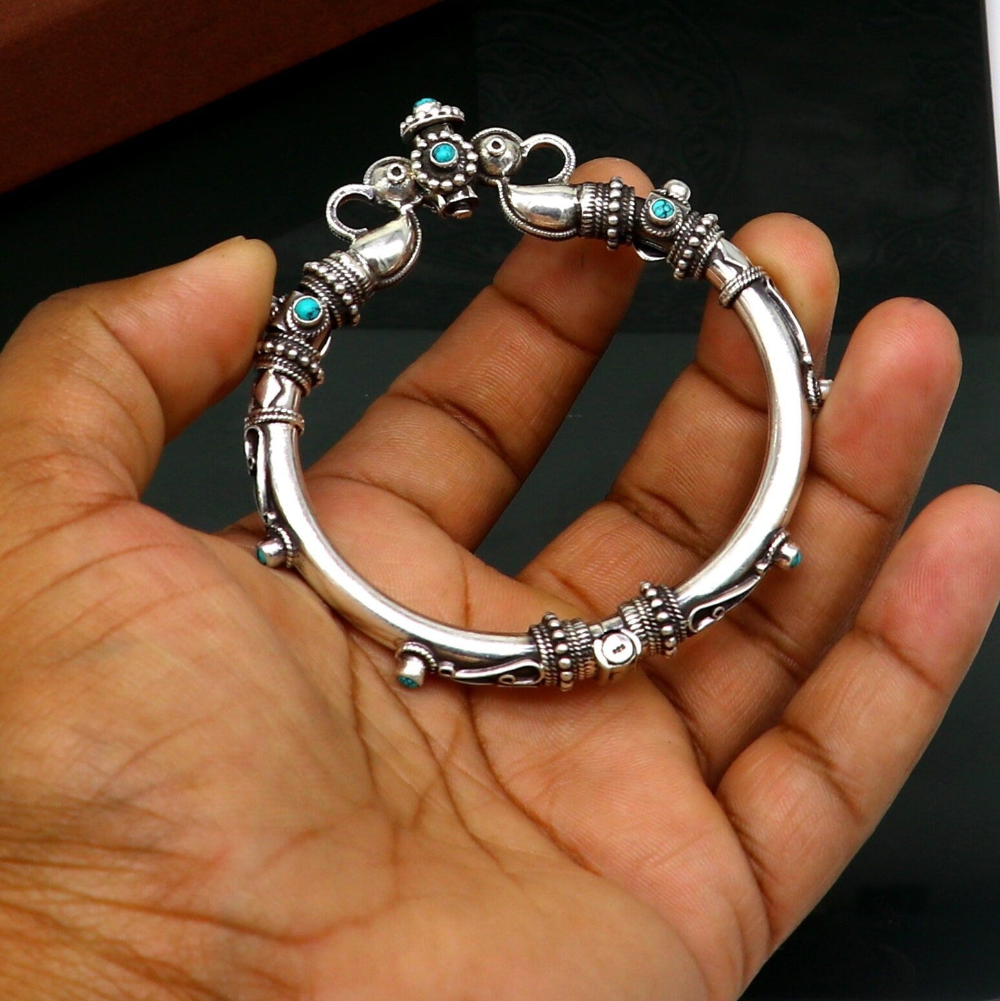 925 Sterling silver handmade Indian traditional vintage antique design customized tribal ethnic belly dance bangle bracelet kada nssk342 - TRIBAL ORNAMENTS
