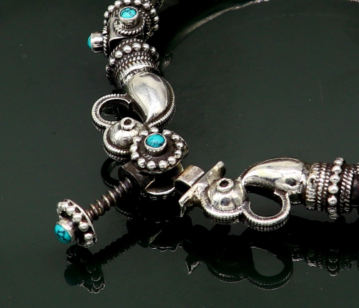 925 Sterling silver handmade Indian traditional vintage antique design customized tribal ethnic belly dance bangle bracelet kada nssk342 - TRIBAL ORNAMENTS