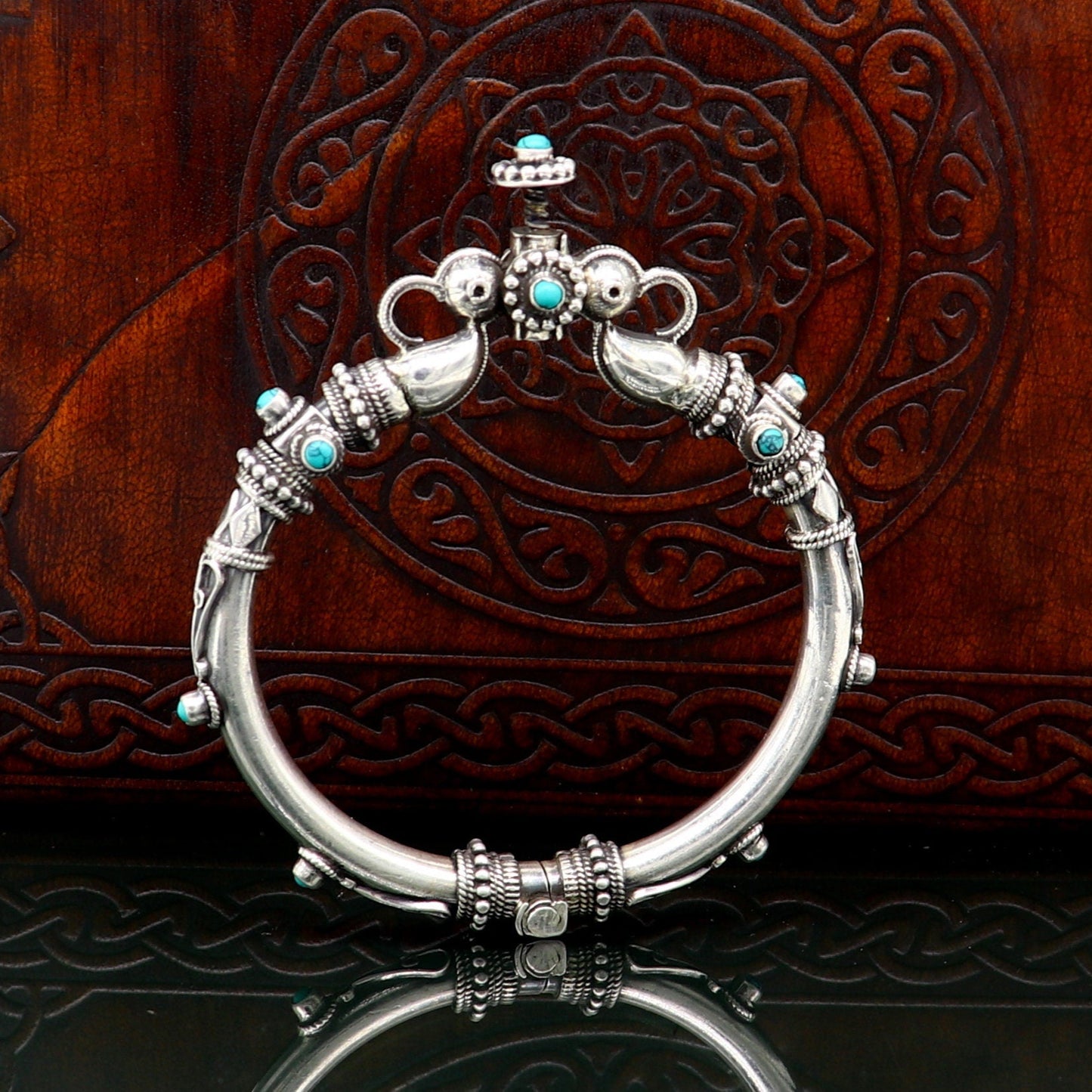 925 Sterling silver handmade Indian traditional vintage antique design customized tribal ethnic belly dance bangle bracelet kada nssk342 - TRIBAL ORNAMENTS