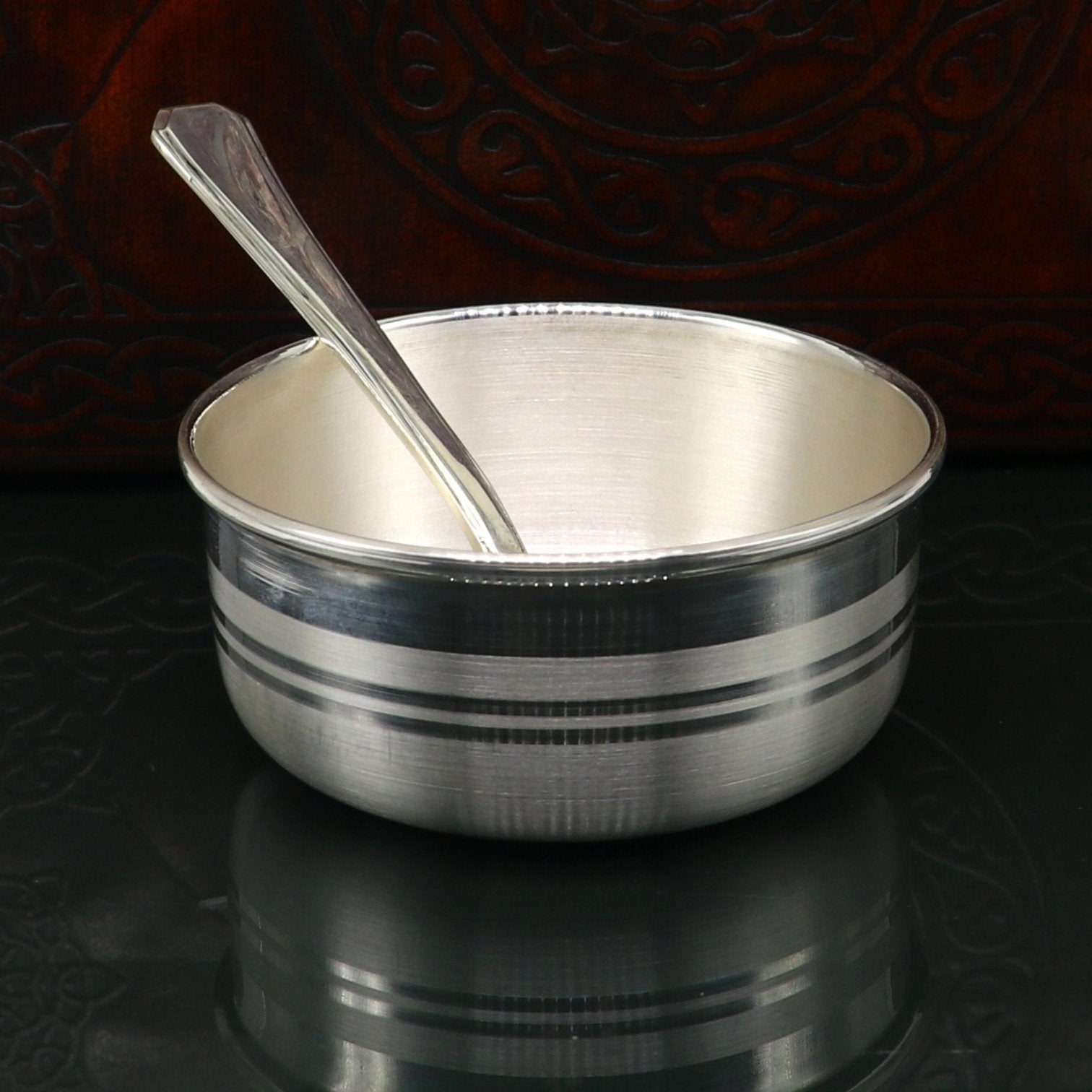 999 fine sterling silver handmade solid silver bowl and spoon, kids serving bowl, silver vessels, baby serving utensils baby set sv120 - TRIBAL ORNAMENTS