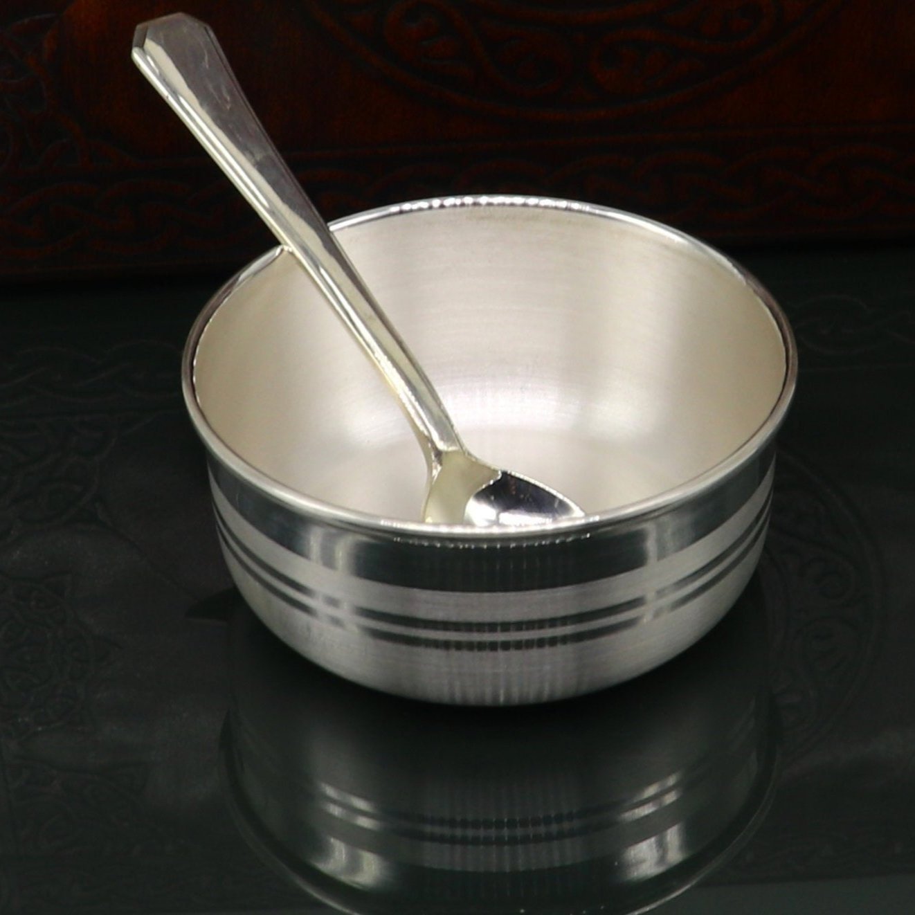 999 fine sterling silver handmade solid silver bowl and spoon, kids serving bowl, silver vessels, baby serving utensils baby set sv120 - TRIBAL ORNAMENTS
