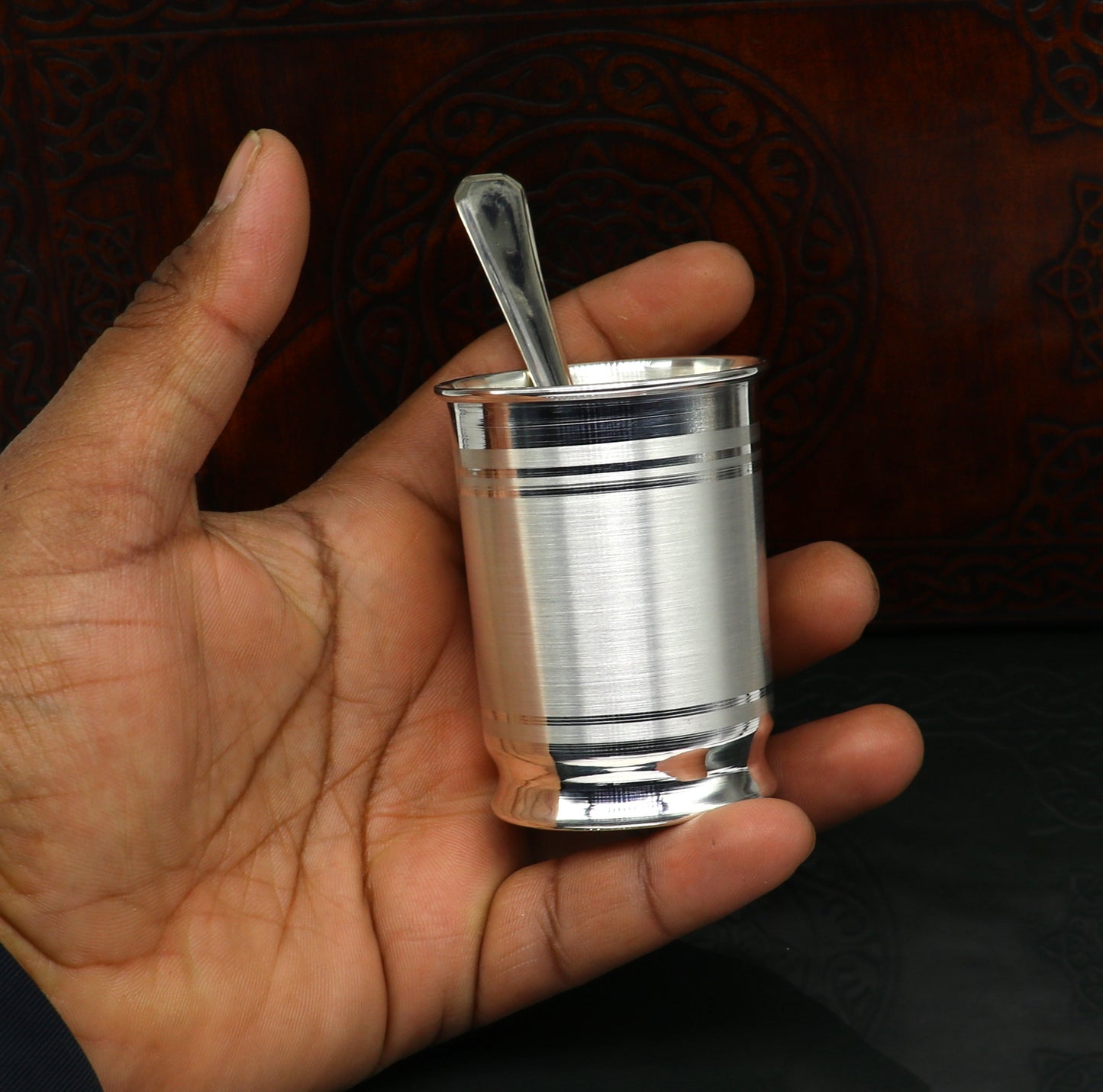 999 pure silver Water/milk tumbler, silver vessel, silver baby set utensils, silver puja article, puja gifting utensils from india sv111 - TRIBAL ORNAMENTS