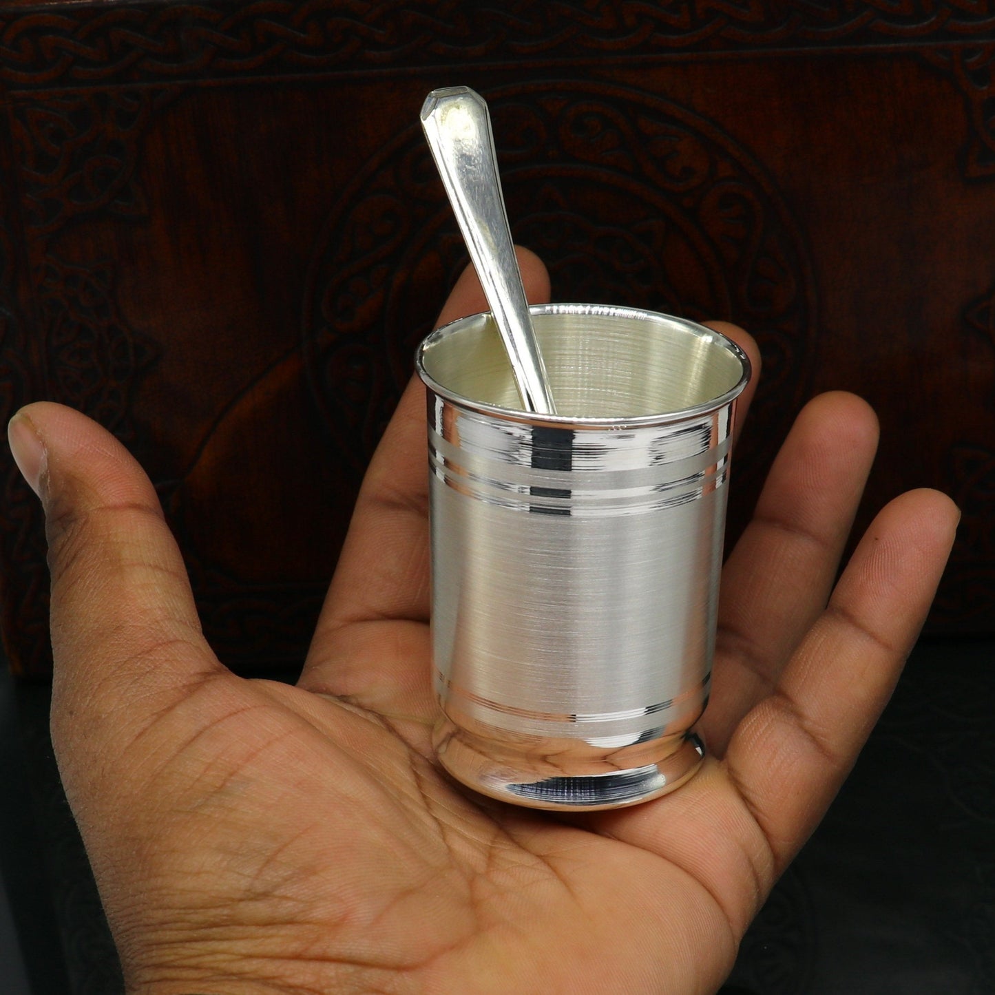 999 pure silver Water/milk tumbler, silver vessel, silver baby set utensils, silver puja article, puja gifting utensils from india sv111 - TRIBAL ORNAMENTS