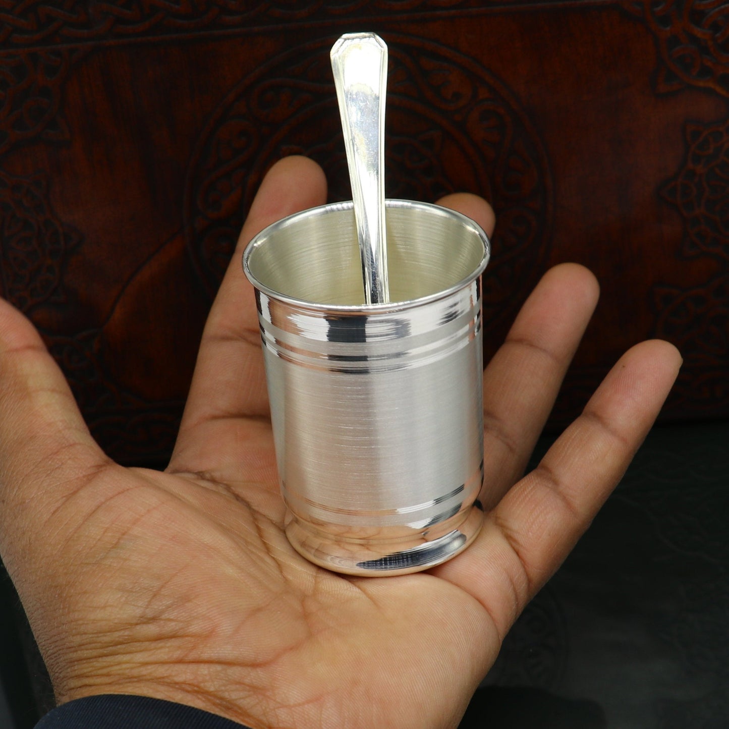 999 pure silver Water/milk tumbler, silver vessel, silver baby set utensils, silver puja article, puja gifting utensils from india sv111 - TRIBAL ORNAMENTS
