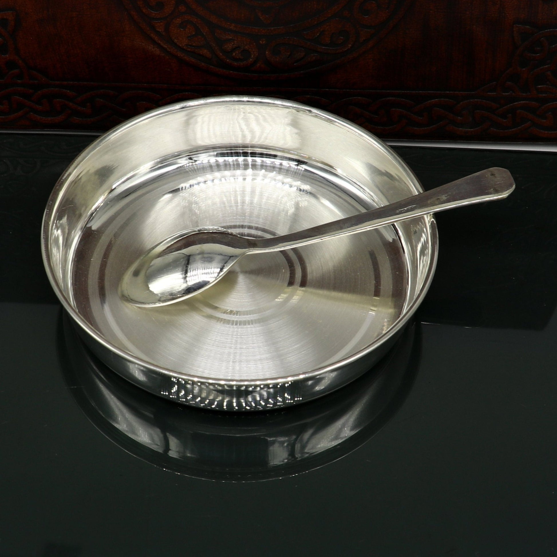 999 fine solid silver Tray or plate, silver vessel, silver baby utensils set, silver puja article, gifting utensils from india sv113 - TRIBAL ORNAMENTS