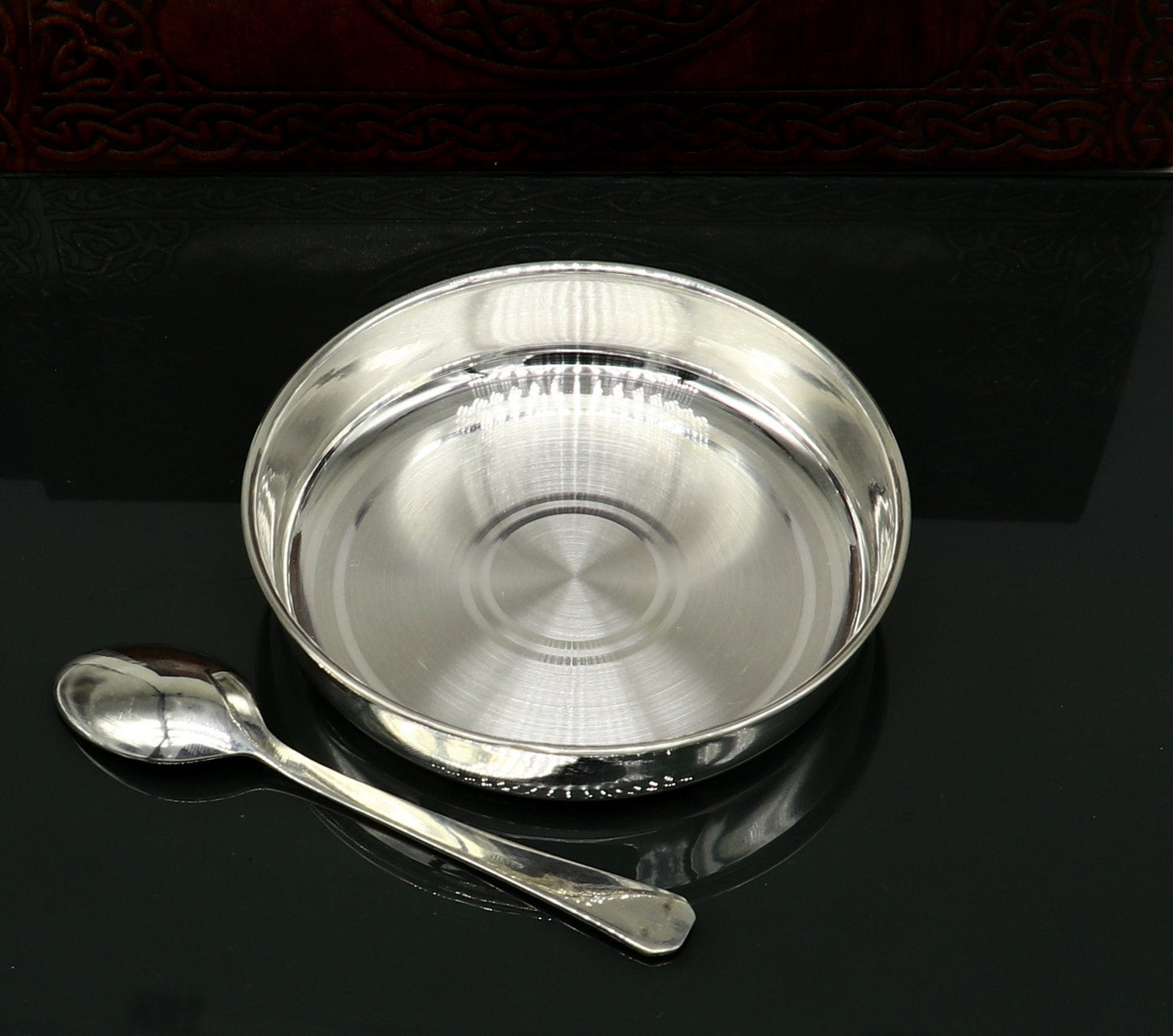 999 fine solid silver Tray or plate, silver vessel, silver baby utensils set, silver puja article, gifting utensils from india sv113 - TRIBAL ORNAMENTS