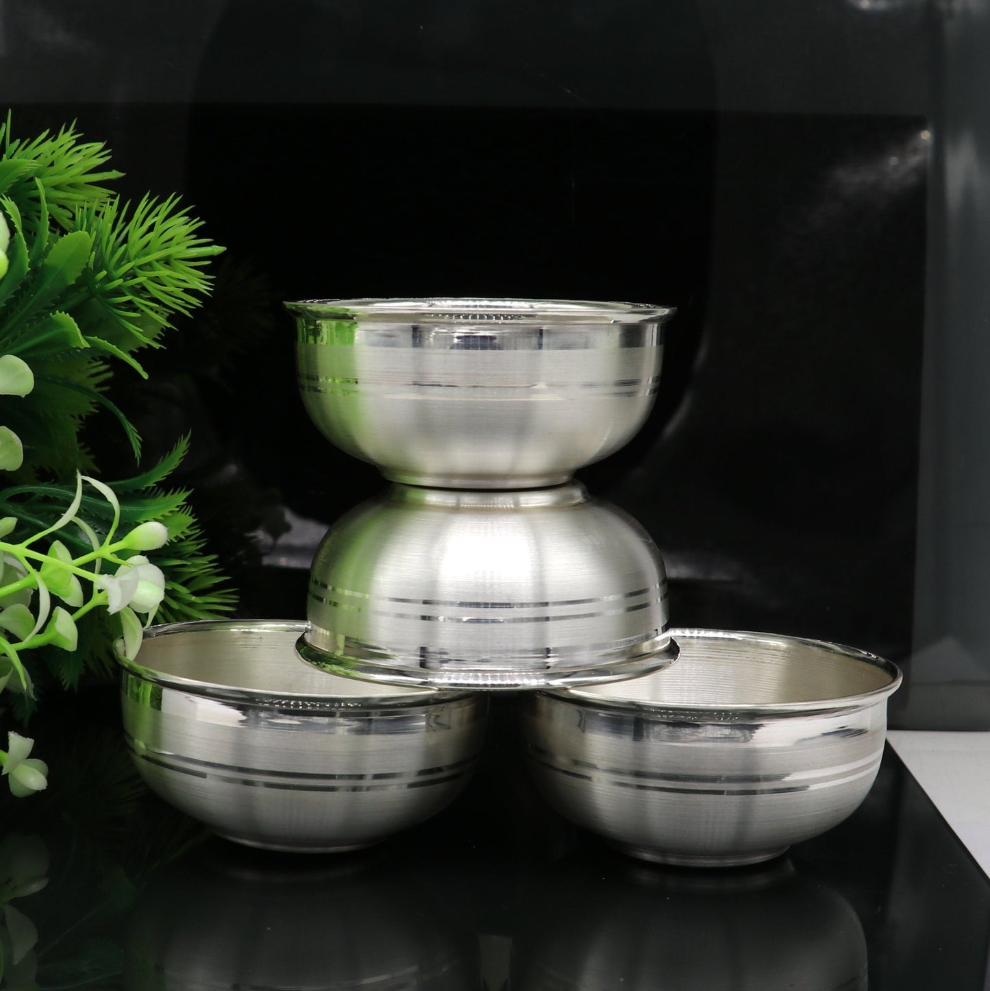 999 fine silver bowl/Tray set , silver vessel, silver baby utensils, silver puja article, gifting utensils from india sv115 - TRIBAL ORNAMENTS