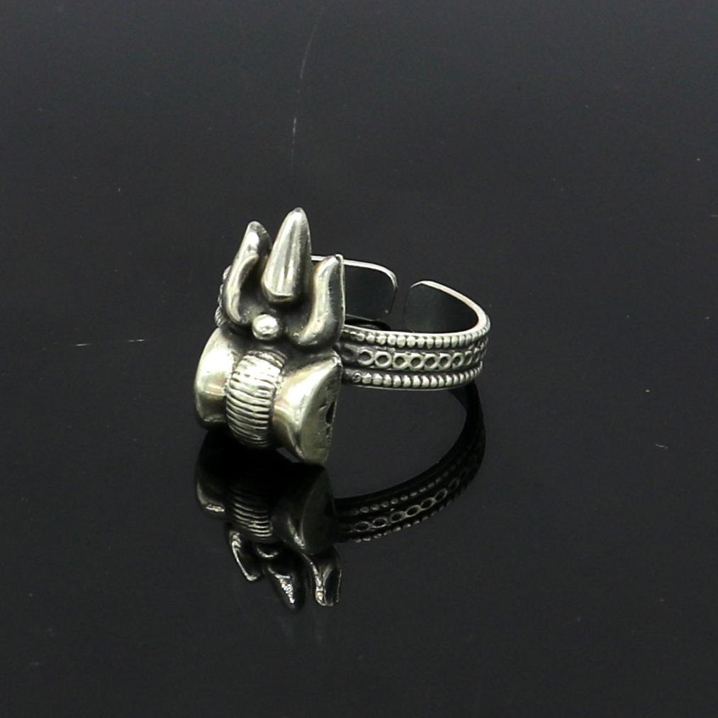 925 sterling silver gorgeous customized lord shiva Trident ring, excellent trident trushul adjustable ring band unisex jewelry sr286 - TRIBAL ORNAMENTS