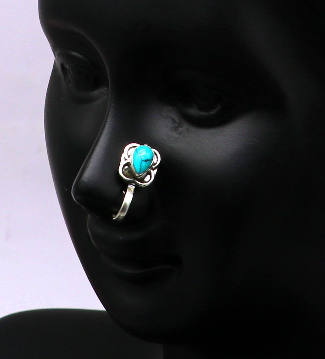 925 sterling silver customized design turquoise nose pin, clip on nose pin, un piercing nose pin, plug ,best Bollywood stylish jewelry np95 - TRIBAL ORNAMENTS