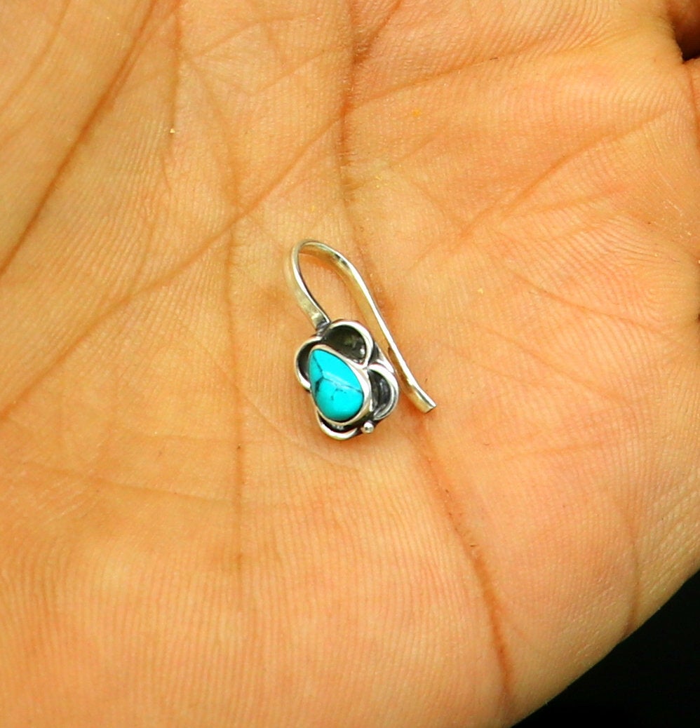 925 sterling silver customized design turquoise nose pin, clip on nose pin, un piercing nose pin, plug ,best Bollywood stylish jewelry np95 - TRIBAL ORNAMENTS