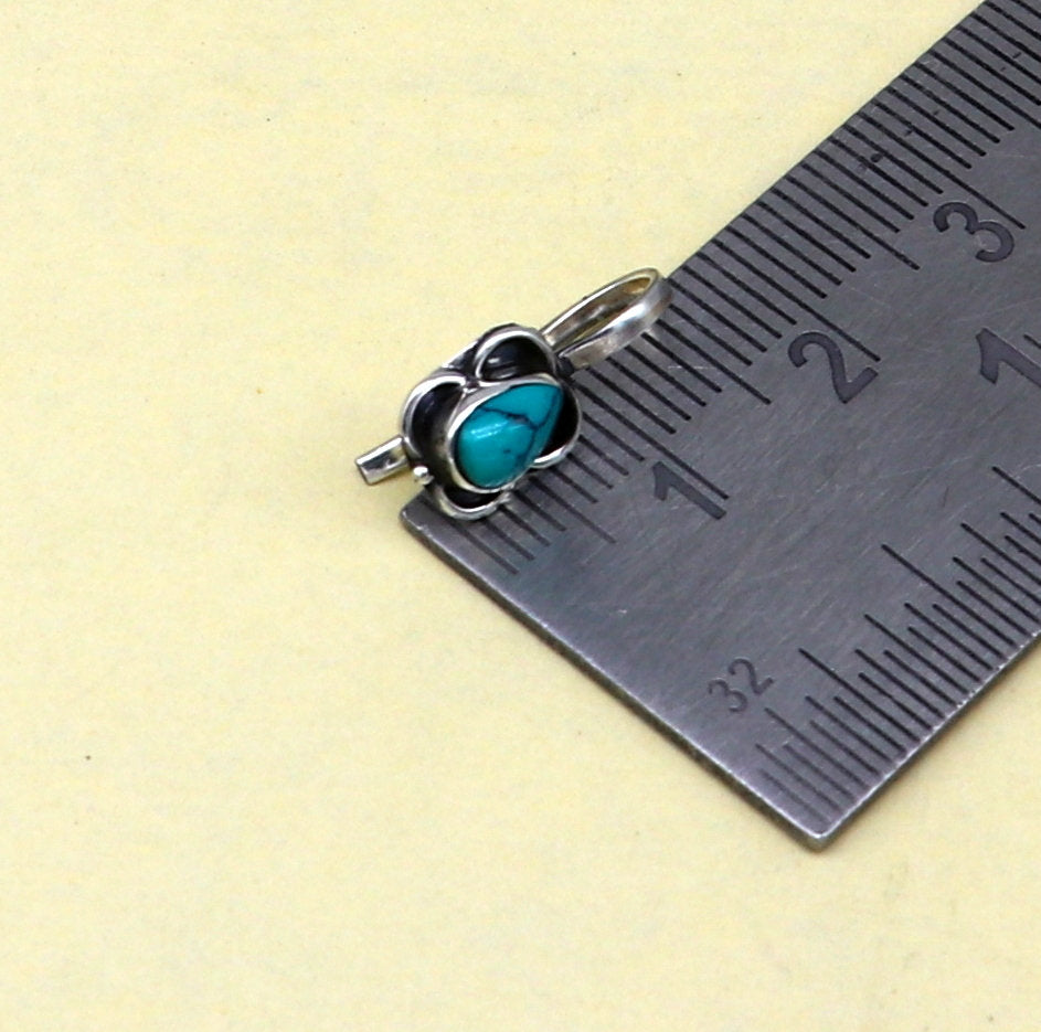925 sterling silver customized design turquoise nose pin, clip on nose pin, un piercing nose pin, plug ,best Bollywood stylish jewelry np95 - TRIBAL ORNAMENTS
