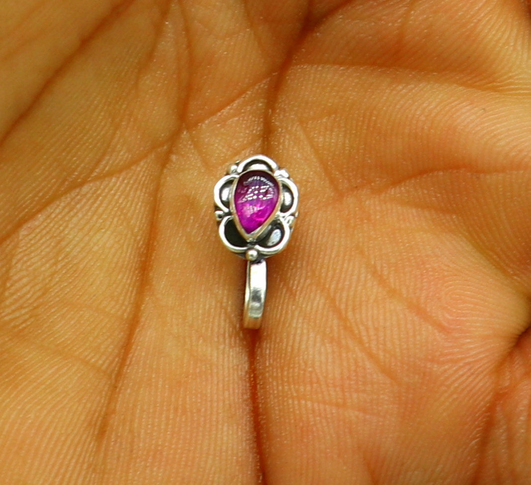 7.5mm 925 sterling silver single stone nose pin, clip on nose pin, customized nose plug ,best wedding party stylish functional jewelry np99 - TRIBAL ORNAMENTS