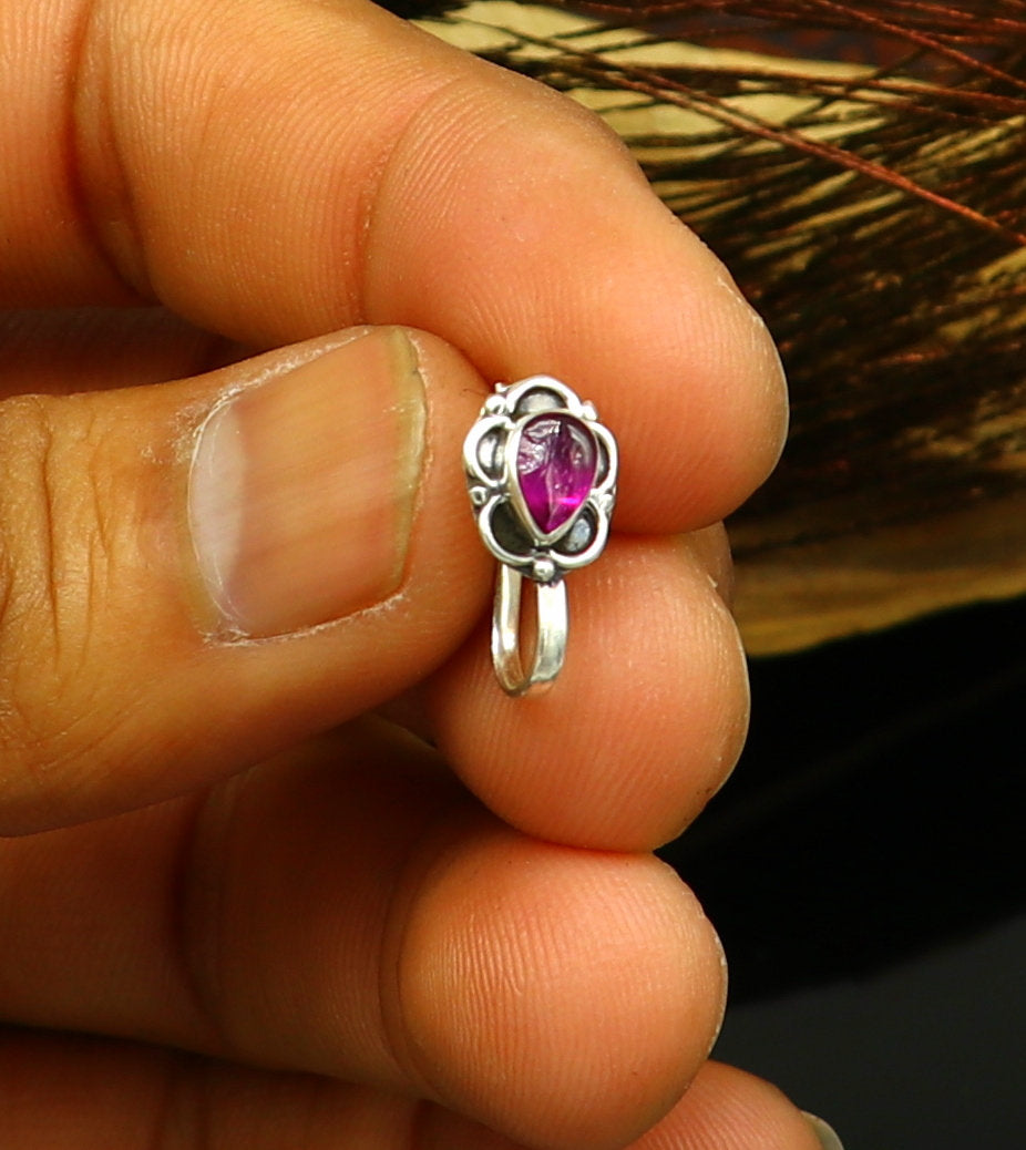 7.5mm 925 sterling silver single stone nose pin, clip on nose pin, customized nose plug ,best wedding party stylish functional jewelry np99 - TRIBAL ORNAMENTS