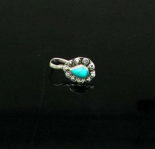 9mm 925 sterling silver single stone nose pin, clip on nose pin, customized flower design nose plug ,best party wear fancy jewelry np104 - TRIBAL ORNAMENTS