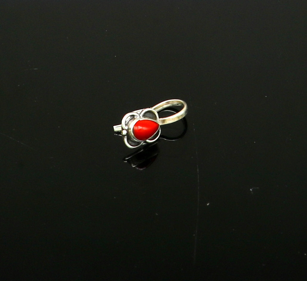 Modern trendy stylish 925 sterling silver customized single coral nose pin, best gift nose plug, clip-on nose pin, fabulous party wear np109 - TRIBAL ORNAMENTS