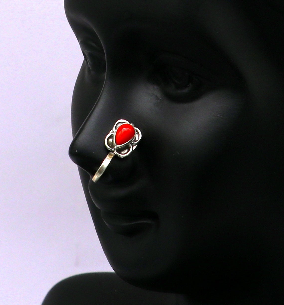 Modern trendy stylish 925 sterling silver customized single coral nose pin, best gift nose plug, clip-on nose pin, fabulous party wear np109 - TRIBAL ORNAMENTS
