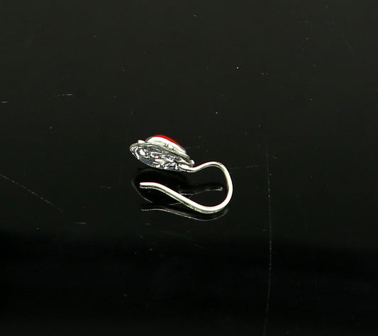 Modern trendy stylish 925 sterling silver customized single coral nose pin, best gift nose plug, clip-on nose pin, fabulous party wear np110 - TRIBAL ORNAMENTS