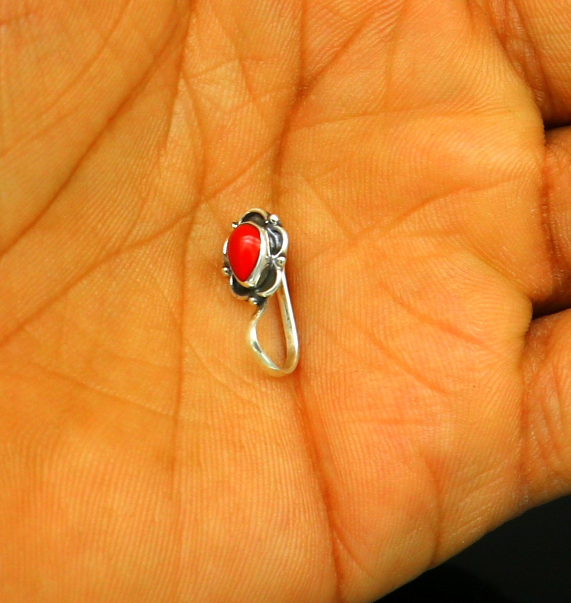 Modern trendy stylish 925 sterling silver customized single coral nose pin, best gift nose plug, clip-on nose pin, fabulous party wear np110 - TRIBAL ORNAMENTS