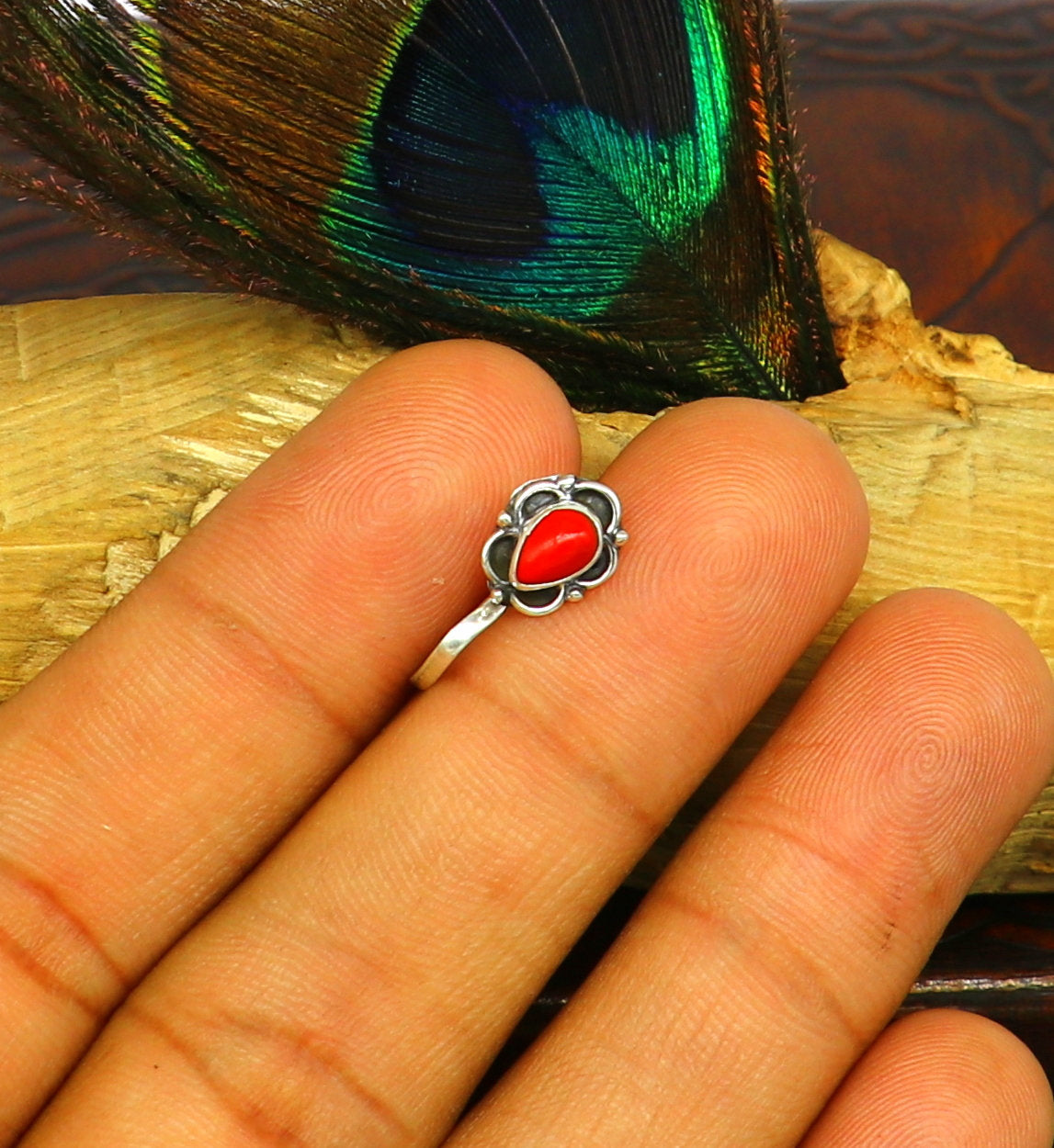 Modern trendy stylish 925 sterling silver customized single coral nose pin, best gift nose plug, clip-on nose pin, fabulous party wear np110 - TRIBAL ORNAMENTS
