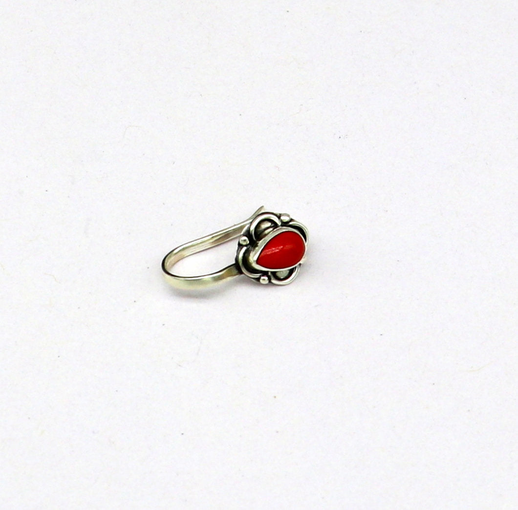 fabulous stylish 925 sterling silver customized single coral nose pin, best gift nose plug, clip-on nose pin, fabulous party wear np111 - TRIBAL ORNAMENTS