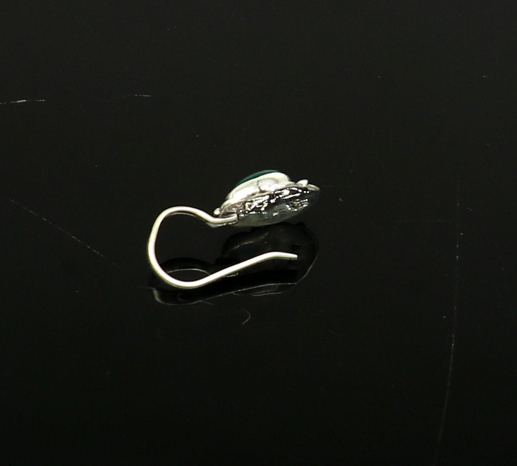 7mm 925 sterling silver single stone nose pin, clip on nose pin, customized flower designer nose plug ,best party wear fancy jewelry np112 - TRIBAL ORNAMENTS