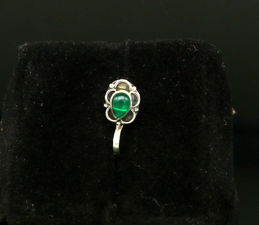 7mm 925 sterling silver single stone nose pin, clip on nose pin, customized flower designer nose plug ,best party wear fancy jewelry np112 - TRIBAL ORNAMENTS