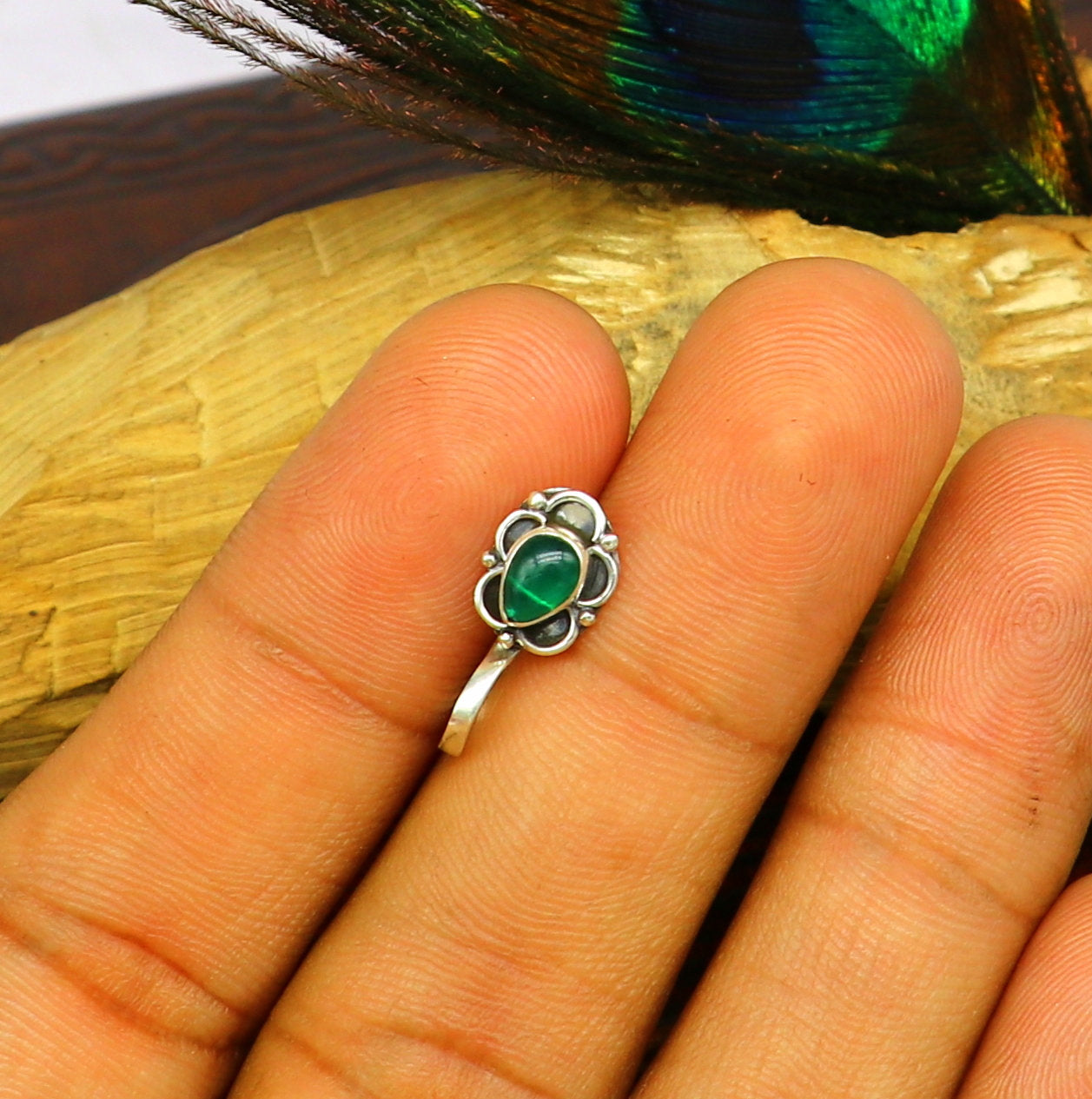 7mm 925 sterling silver single stone nose pin, clip on nose pin, customized flower designer nose plug ,best party wear fancy jewelry np112 - TRIBAL ORNAMENTS