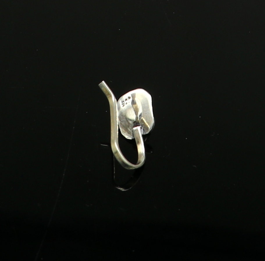925 sterling silver vintage antique design single stone nose pin, Bollywood stylish clip on nose plug best gifting party jewelry np116 - TRIBAL ORNAMENTS